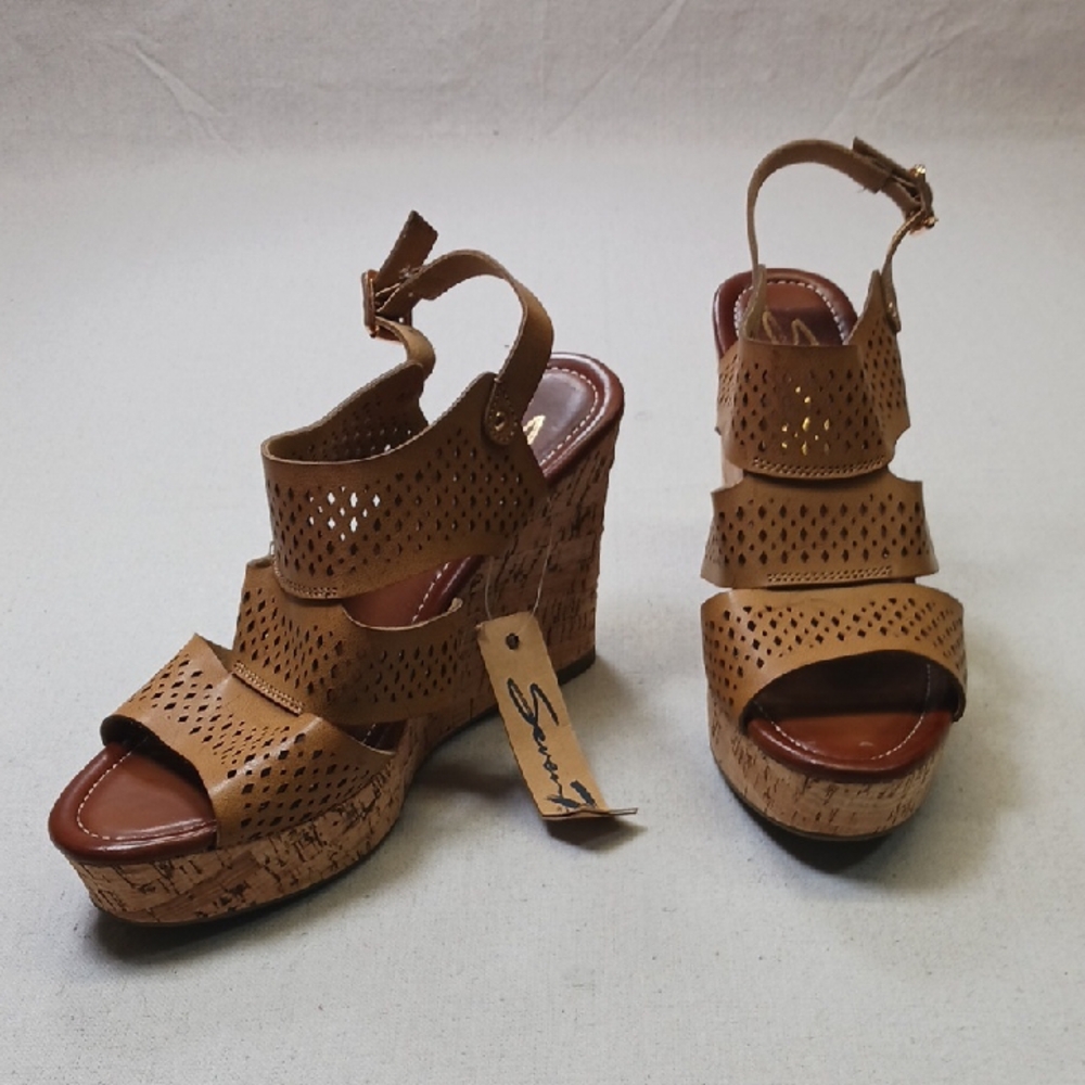 Seven7 Sandals Womens 10 Cork Wedges In Brown NWT Has Imperfections